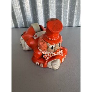 Vintage Ceramic Clown Tape Dispenser Orange White Polka Dot Circus Desk Decor